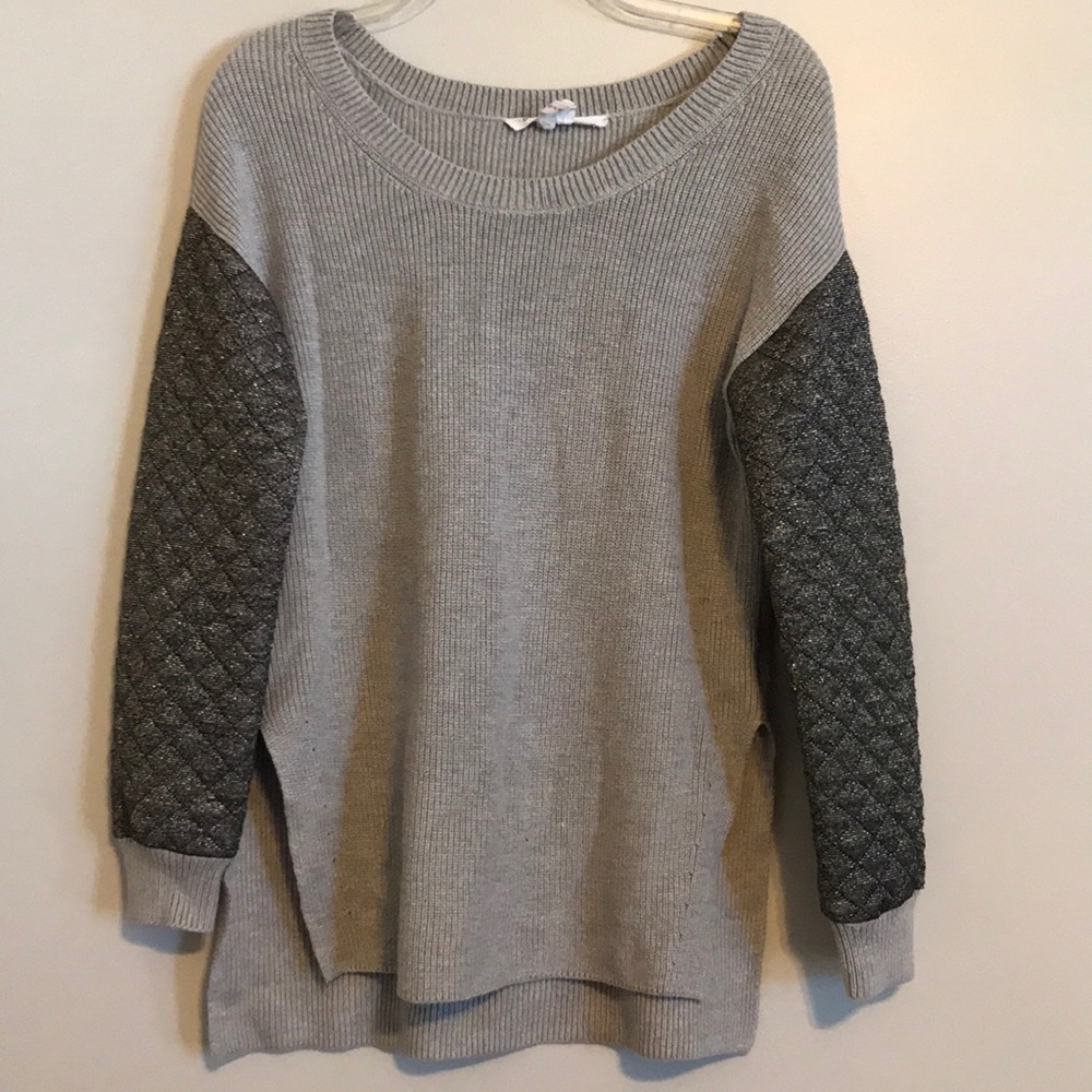 BCBG Knit Sweater w Quilted Sparkle Sleeve